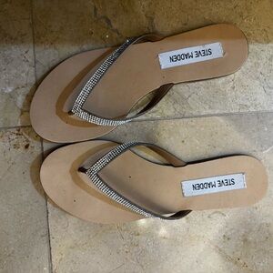 Steve Madden Nude Flip Flops with Silver Rhinestone Straps